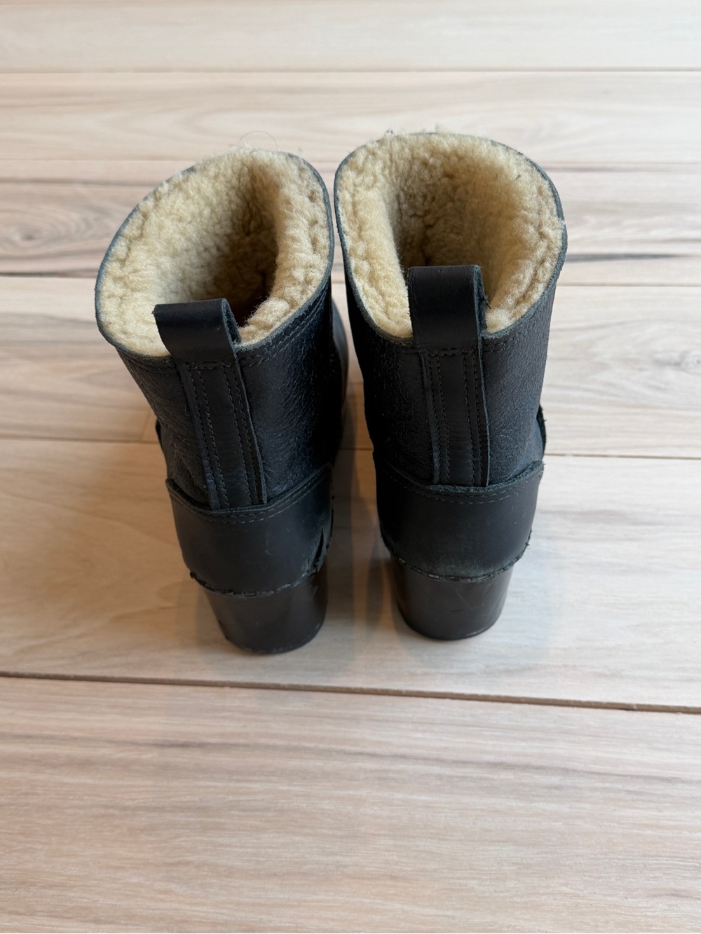 No. 6 Black Leather Shearling-Lined Ankle Heeled Boots